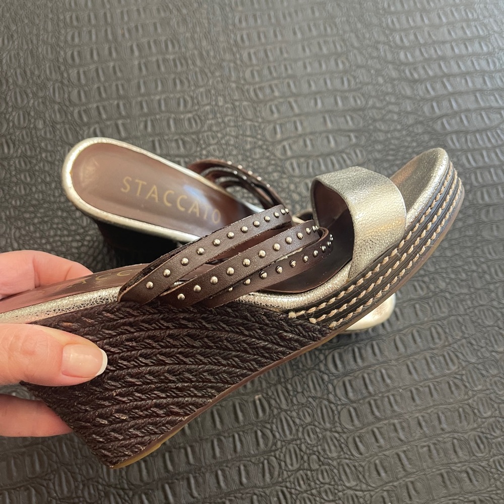 Staccato Sandel in Silver wedge Slip On Shoe